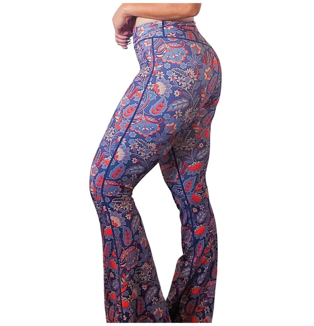 Flex it Pink Lainey Leggings Paisley Floral Bell Bottoms Multicolor Size XS
